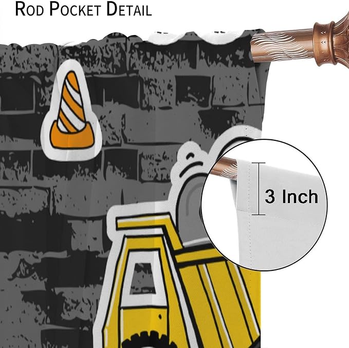 Kids Construction Excavator Window Curtains