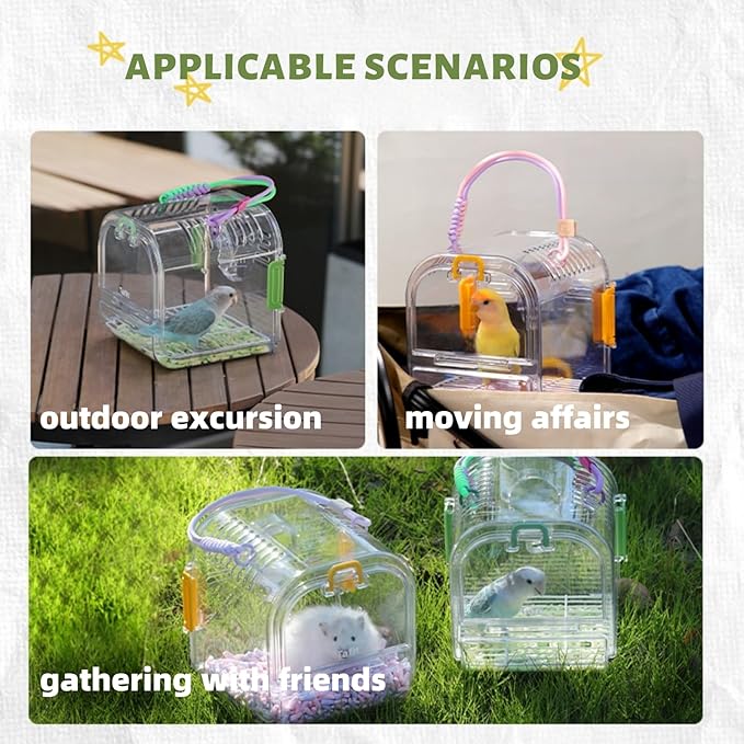 Portable Plastic Bird Cages，Travel Bird Cage,Lightweight Waterproof Ventilated Small Bird Cage,Outdoor Use Easy to Carry,for Small Birds, Budgies and Pet Birds (Yellow, B)