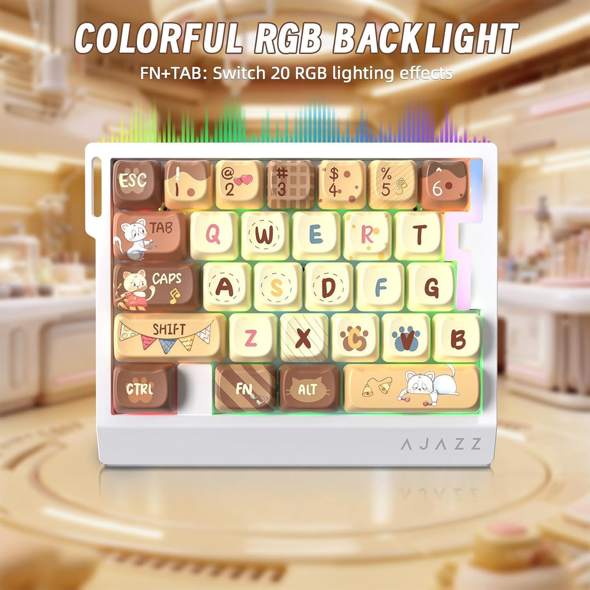 AJAZZ AK029 Wired 29 Keys One-Handed RGB Gaming Keyboard with 8000HZ,0.01mm RT Magnetic Switches Adjustable Actuation,Hotswappable Mechanical Keyboard,Aluminum Plate,Web Driver for Gamers-Beige Cat