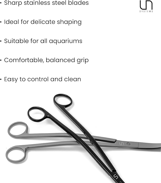 UNS Aquascaping Tools - Stainless Steel, Rust Resistant, Freshwater Planted Tank, Saltwater Reef Aquarium Maintenance Accessory - Trimming Stems & Carpets, Coral Cutting - Wave Scissors, Grey