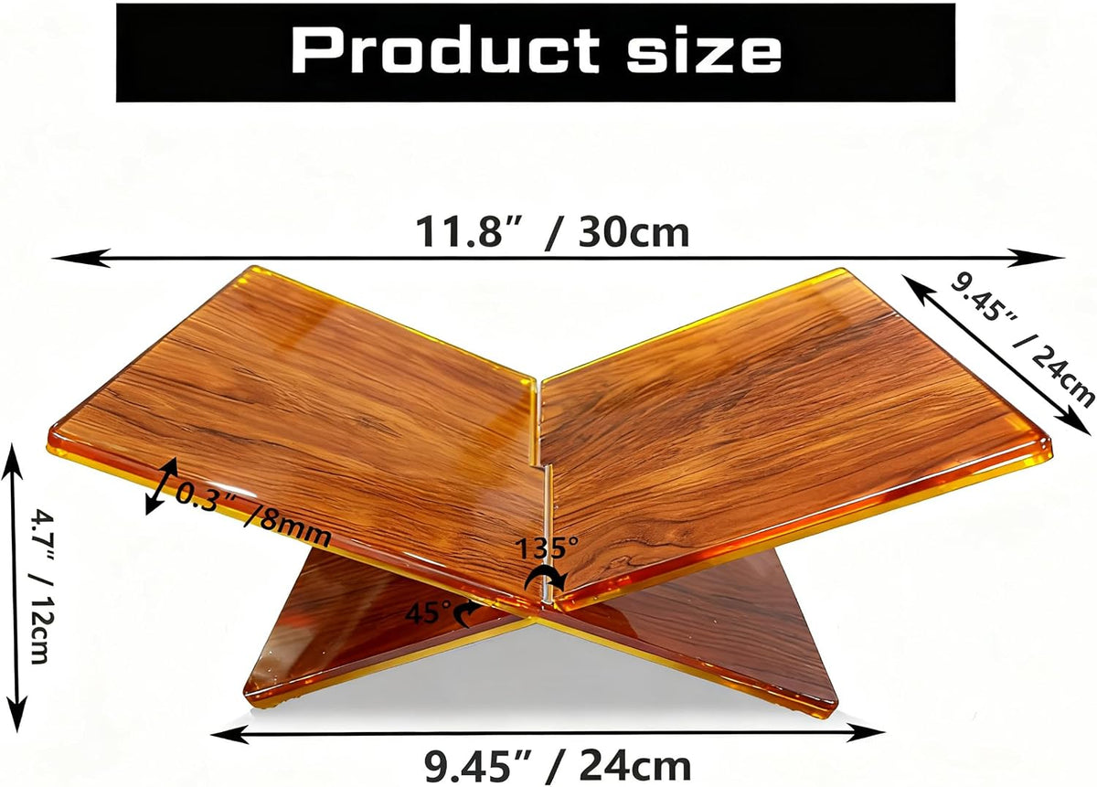 Wood Grain Acrylic Book Stand, X-Shaped Open Book Display Stand & Cookbook Holder for Kitchen Counter, Coffee Table, Bible, Quran, Magazines, Textbooks, Recipes
