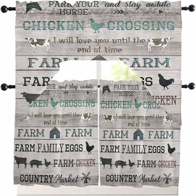 Farmhouse Swag Kitchen Curtains Valance and Tier Set, Rod Pocket Short Curtain