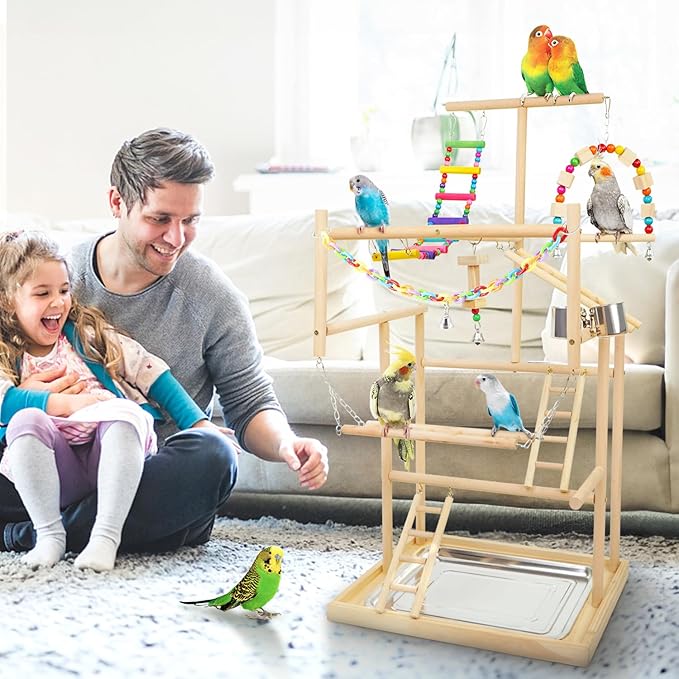Bird Playground, Playstand for Parrot Cage Accessories (4 Ladder)
