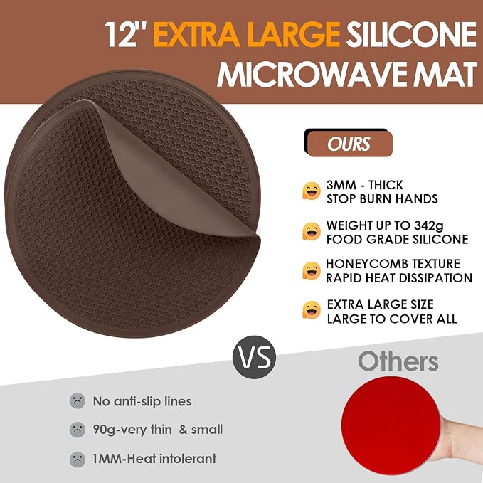 Brown Silicone Microwave Mat 12 inch Extra Large Multi-Use Microwave Mat Heat