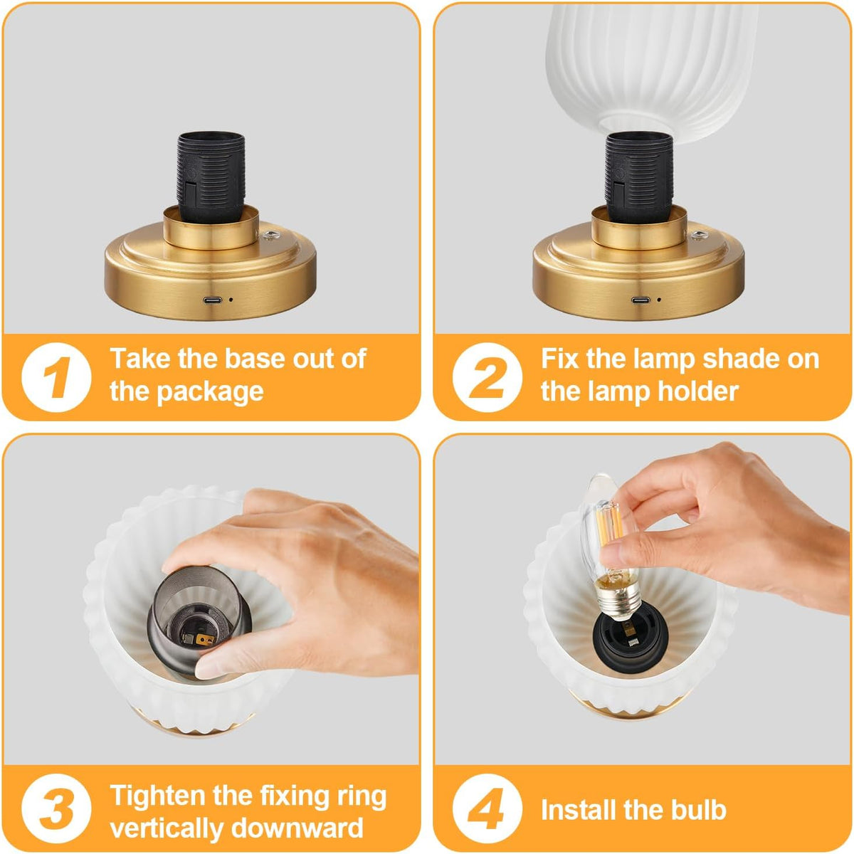 LightRound Cordless Table Lamp for Bedroom, Touch Stepless Dimmable