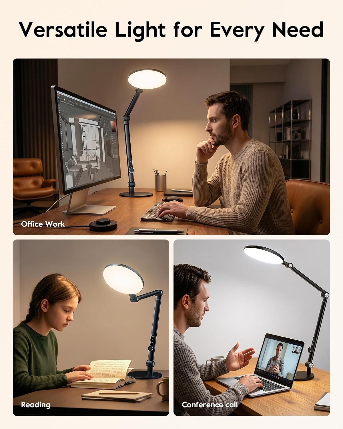 LitONES Desk Lamp for Home Office, Professional Video Call Light, CRI>98