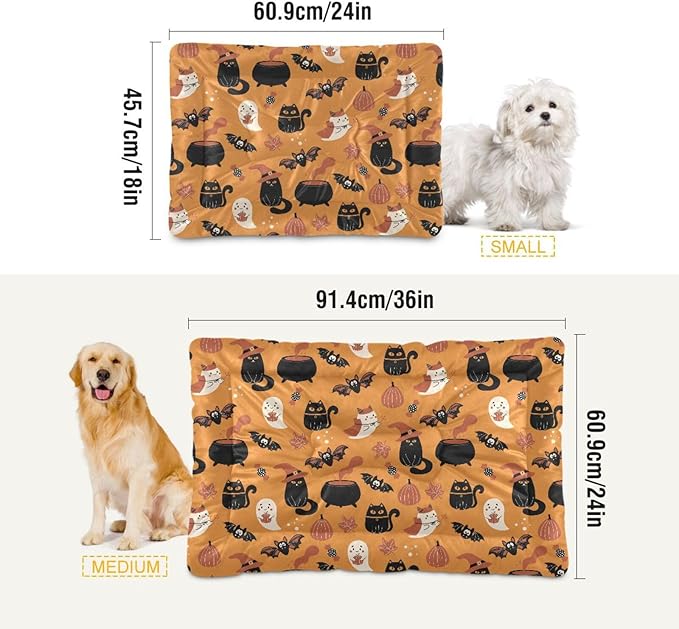 Pet Bed Halloween Cat Bat Witch Dog Bed Mat Absorbing Non Slip Pad Pet Sleeping Mat for Small, Medium, and Large Dogs Puppy Cat 36 in x 24 in