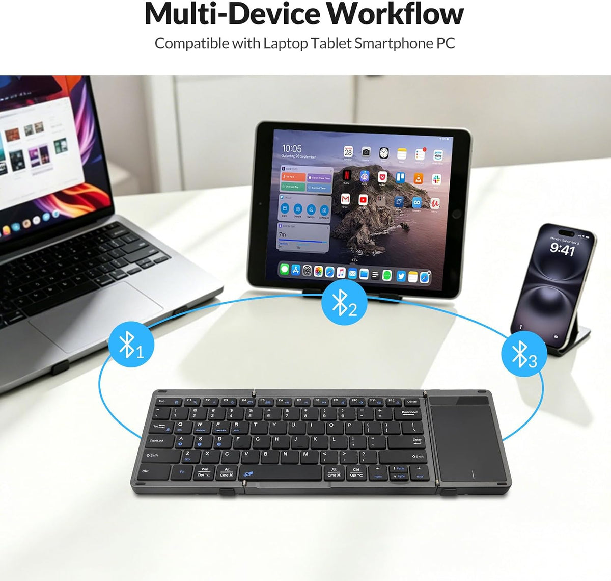 Rii RK809Pro Foldable Bluetooth Keyboard with Touchpad
