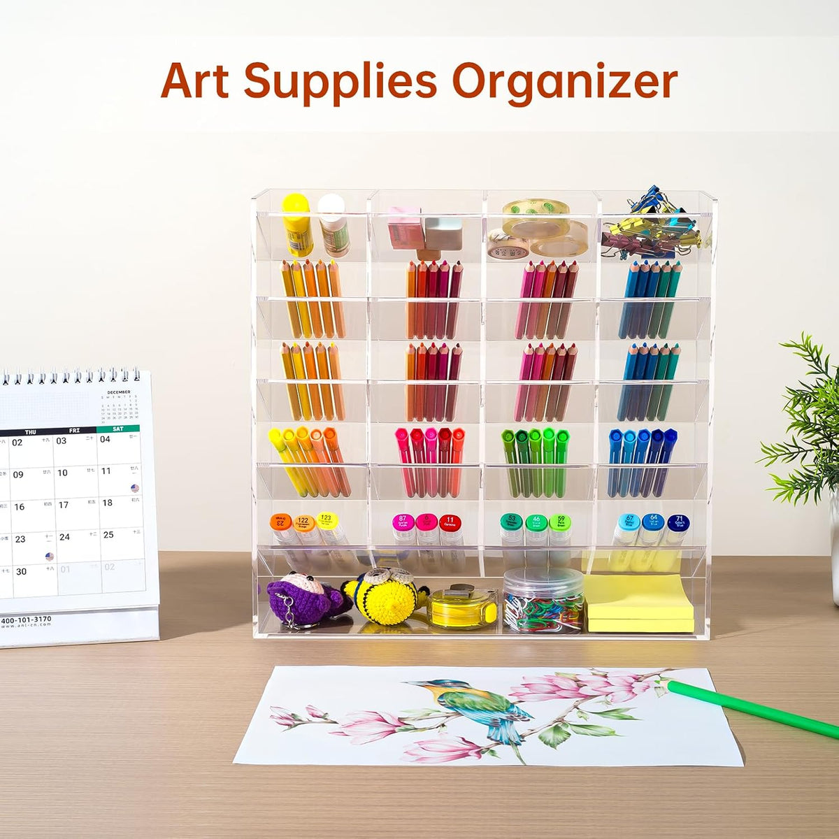 BEYGORM Acrylic Vertical Marker Organizer for 250 Markers, Desk Orgaizer