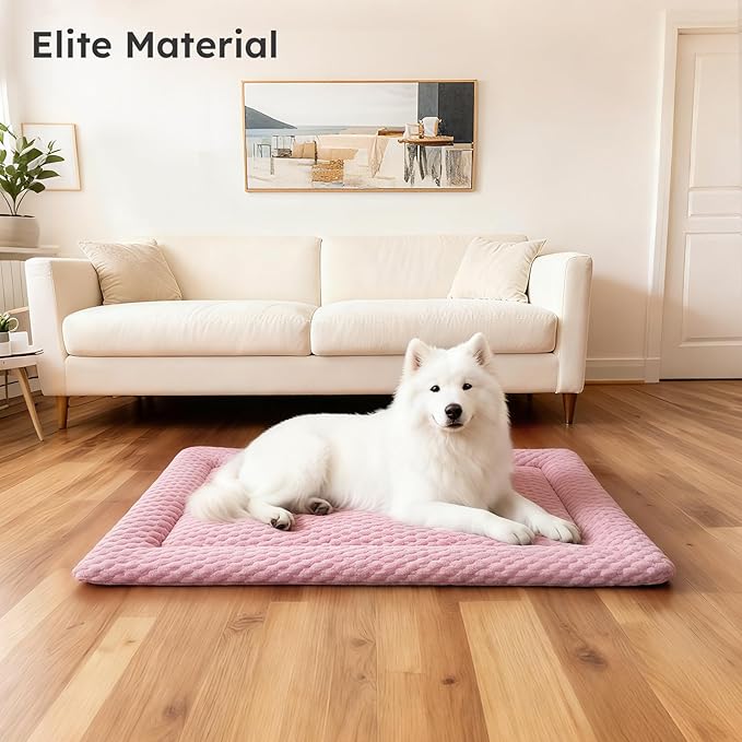 Dog Bed Mat, Dual-Sided Dog Crate Bed Mat - Ultra Soft & Machine Washable Kennel Pad for Medium Dogs, All-Season Comfort Pet Bed for Crates, Travel, and Home, Pink, 30 x 18 Inch