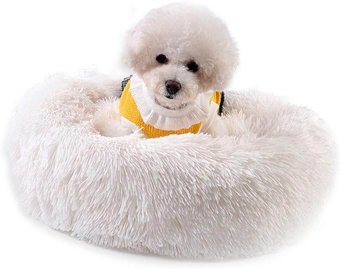 Warming Round Dog Bed for Small, Medium and Large Dogs & Cats, Short & Long Plush Pet Bed, Luxurious Faux Fur Donut Cuddler, Bolster Pet Bed & Sofa, Machine Washable 60CM 24Inch