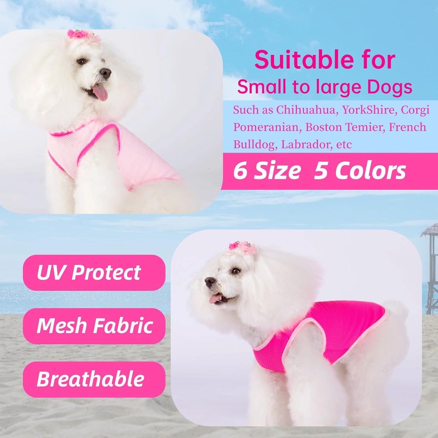 2 Pack Cooling Shirts for Dogs, Breathable Lightweight Dog Shirts for Small Dogs Girl, Sleeveless Sun Protection Shirts for Dog&Cat Puppy Vest Pet Apparel