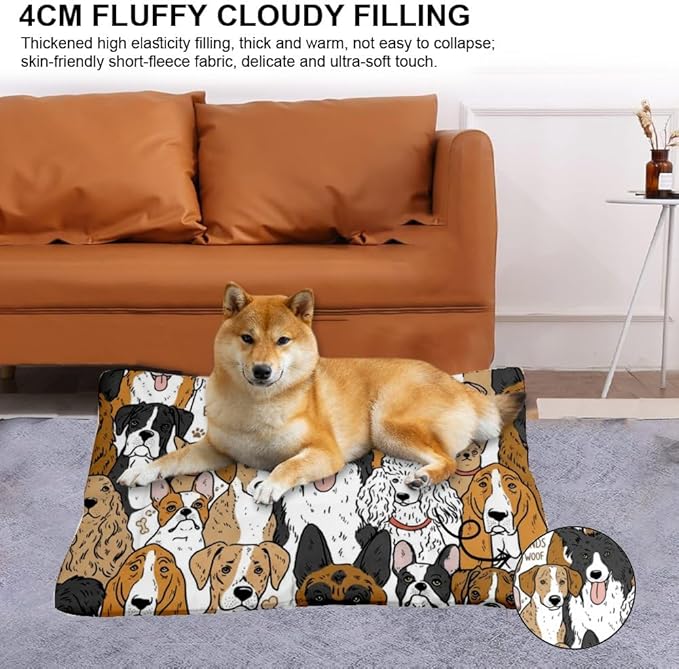 Cute Cartoon Dogs Puppy Bed for Small Dogs Dog Cage Mats Dog Car Seat Cushion Pad Washable Puppy Bed for Crate Washable Non-Slip Crate Kennel Mats Pillows Large Indoor Outdoor 36X24 Inch