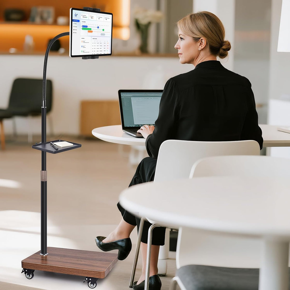 Rolling Tablet Holder Stand Adjustable Height & 360° Rotatable