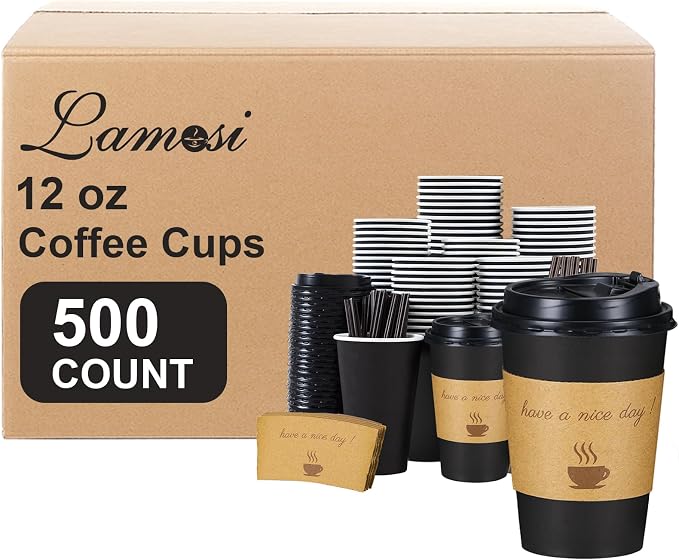 Lamosi 500 Pack 12 oz Coffee Cups, Disposable To Go Paper Cups
