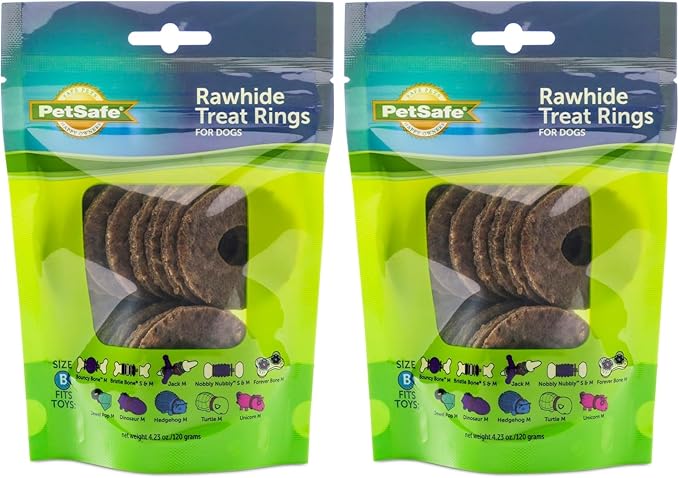 PetSafe Busy Buddy Natural Rawhide Rings - Long-Lasting Chew Refills - Quality Ingredients - Original Rawhide Flavor - Size B - 16- Count, (Pack of 2)
