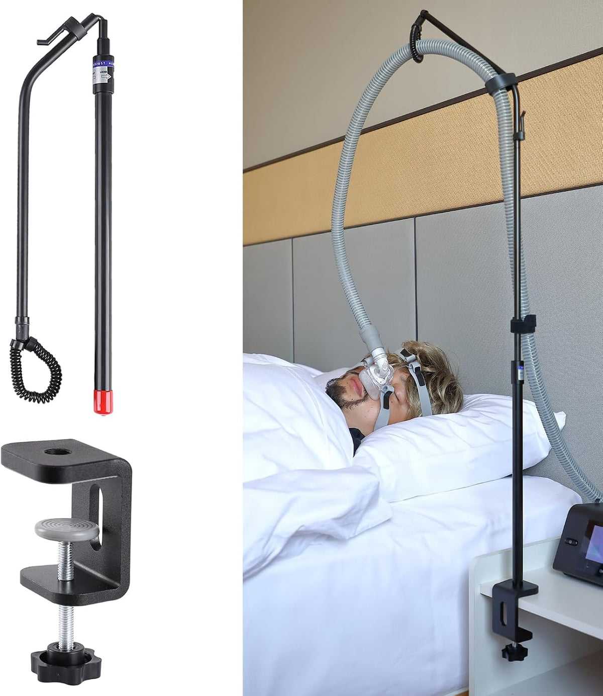LONYEON CPAP Hose Holder, Height Adjustable Rotatable for Sleep, Black