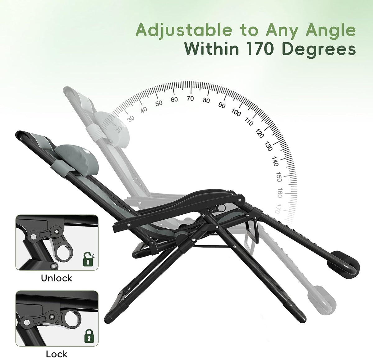 Amopatio XXL Padded Zero Gravity Chairs Foldable Zero Gravity Lounge Chair Outdoor Portable Reclining Chair with Removable Cup Holder/Headrest/Footrest