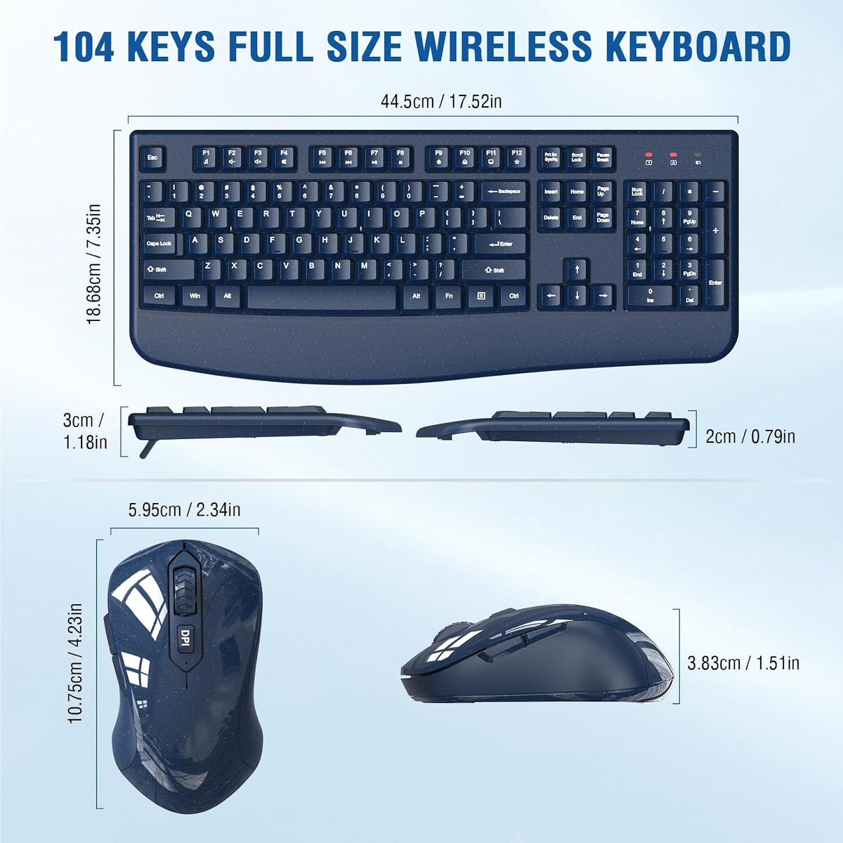 EDJO Wireless Keyboard and Mouse Combo, USB Plug & Play (Galaxy Blue)