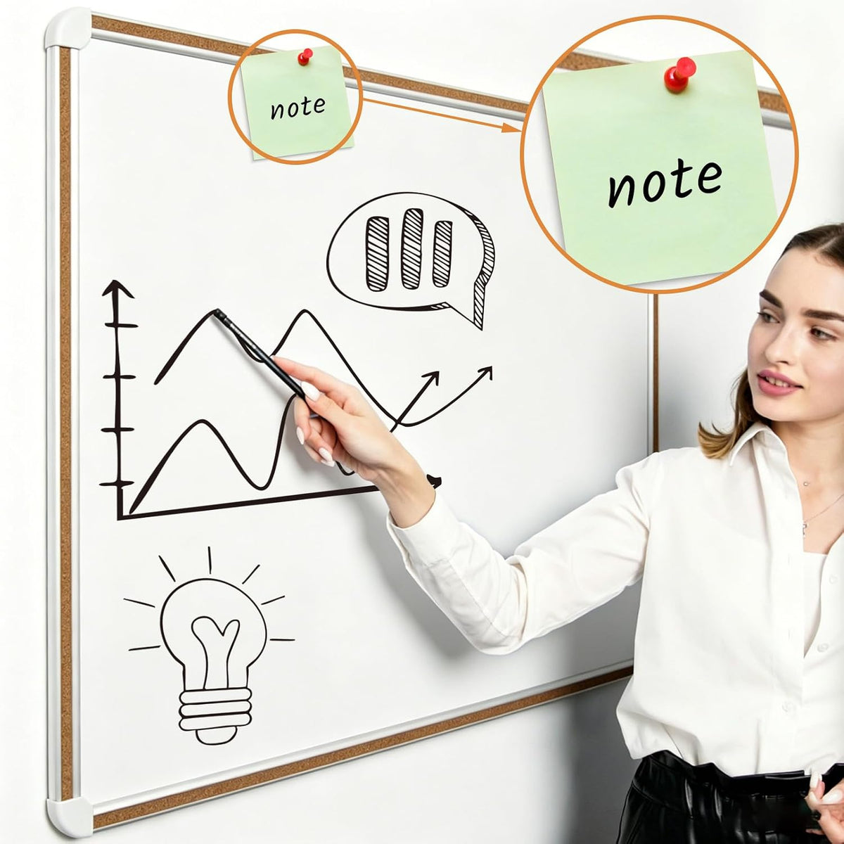 Large Magnetic White Board for Wall,Aluminum & Cork Strip Frame Whiteboard for Office,Presentation Dry Erase Board Wall Mount,Large Whiteboard for School Classroom Huge Whiteboards (60" W x 48" H)