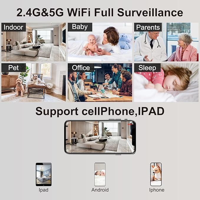Full HD 4K WiFi Camera - Wireless Nanny Cam with Night Vision -Indoor Security Camera with Motion Detection 2026 Update