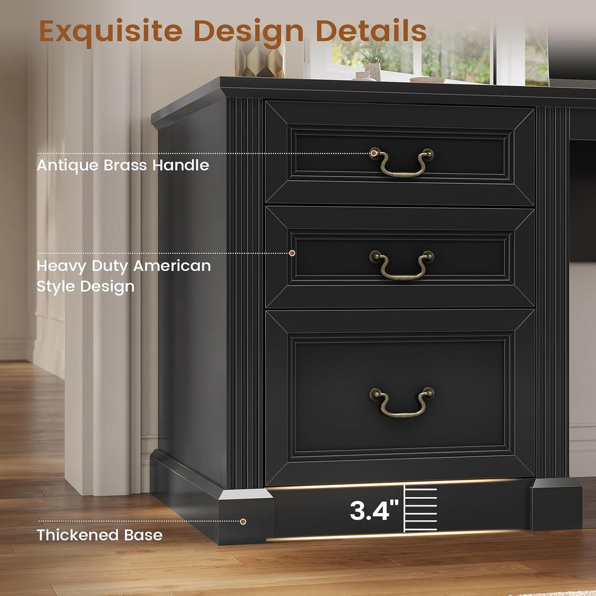 SEDETA 67" L Shaped Desk with Tall Arched Bookshelf & 3 Drawers Storage