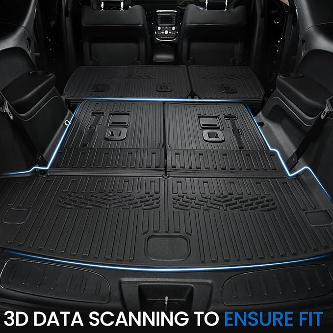 Floor Mats Set for 2016-2026 Dodge Durango (Only for 7 Seats with Bench Seats), All Weather TPE Backrest Mat Trunk Mat Cargo Liner Door Sill Guards Accessories (7 Seats Floor Mats Set)