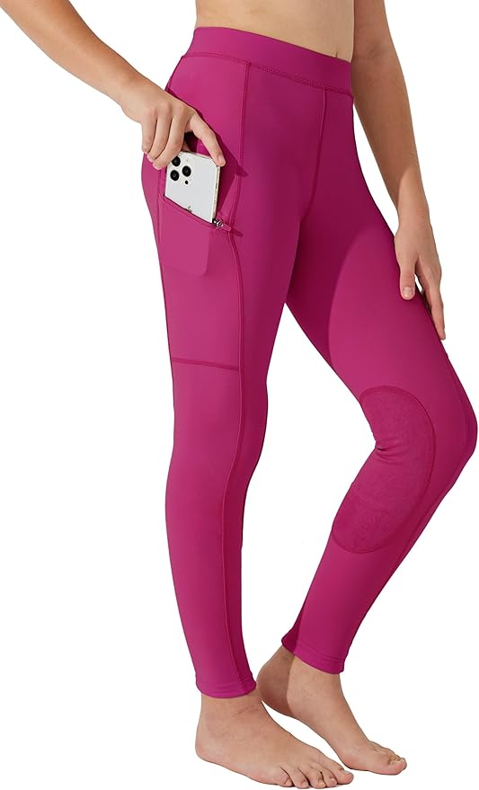 Willit Girls Horse Riding Pants Tights Kids Equestrian Breeches Knee-Patch Youth Schooling Tights Zipper Pockets