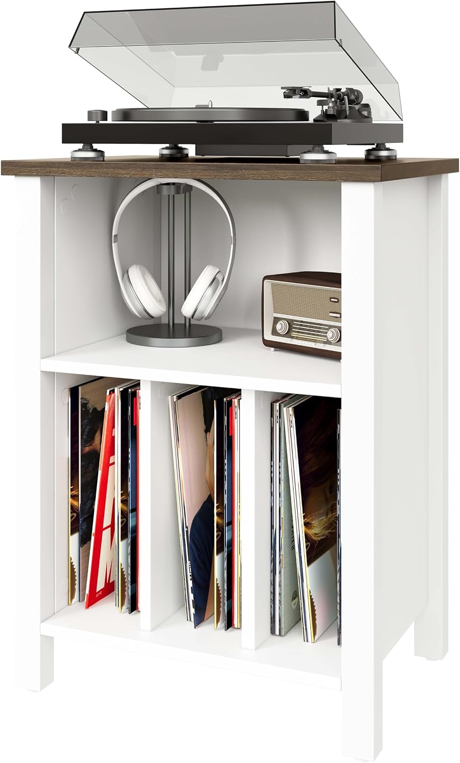 Record Player Stand | Vinyl TurntableTable Holds up to 130 Albums White