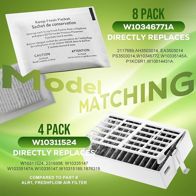 Funmit W10311524 Air Filter & W10346771A Freshflow Produce Preserver Replacement