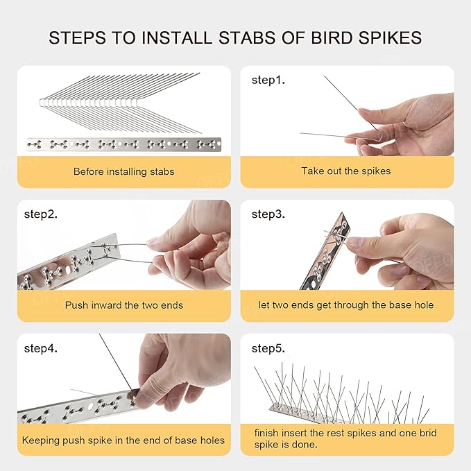 OFFO Bird Spikes with Stainless Steel Base, Durable Bird Spikes Arrow Pigeon Spikes Fence Kit for Keeping Small Bird, Crows and Woodpeckers Away, Covers 38.3 Feet(11.7m)