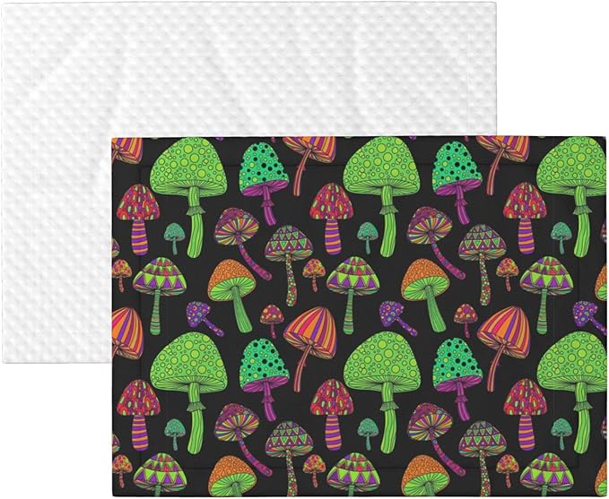 Double Sided Plush Pet Blanket with Cozy Dot Texture and Smooth Reverse, Trippy Mushrooms, Reversible Throw for Dogs Cats on Couches Beds Crates