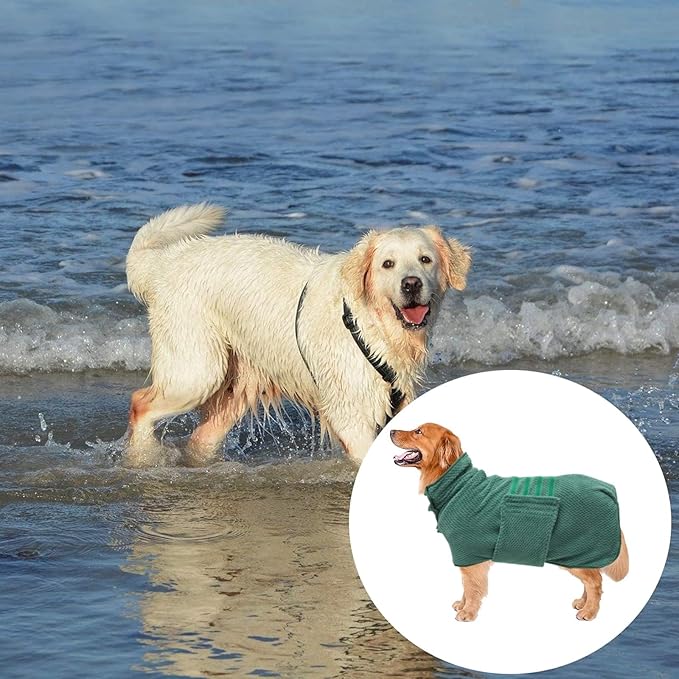 Geyecete Pineapple Grid Fast Drying Super Absorbent Dog Cat Bath Robe Towel - Green - XS