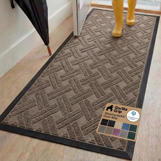 GORILLA GRIP 100% Waterproof All-Season WeatherMAX Doormat, US Designed Natural