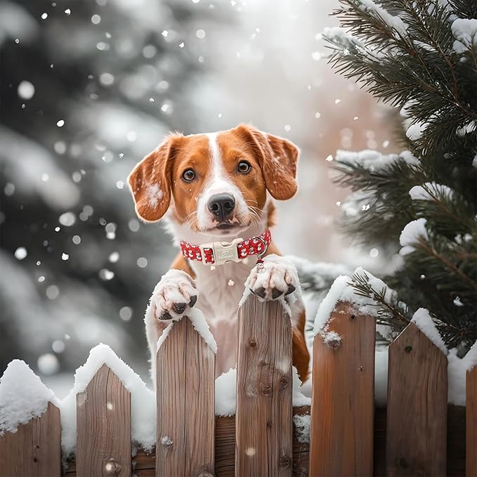 Christmas Dog Collar - Cute Red Snowman Christmas Puppy Collar with Safety Buckle, Soft Adjustable Holiday Dog Collars for Small Medium Large Dogs L