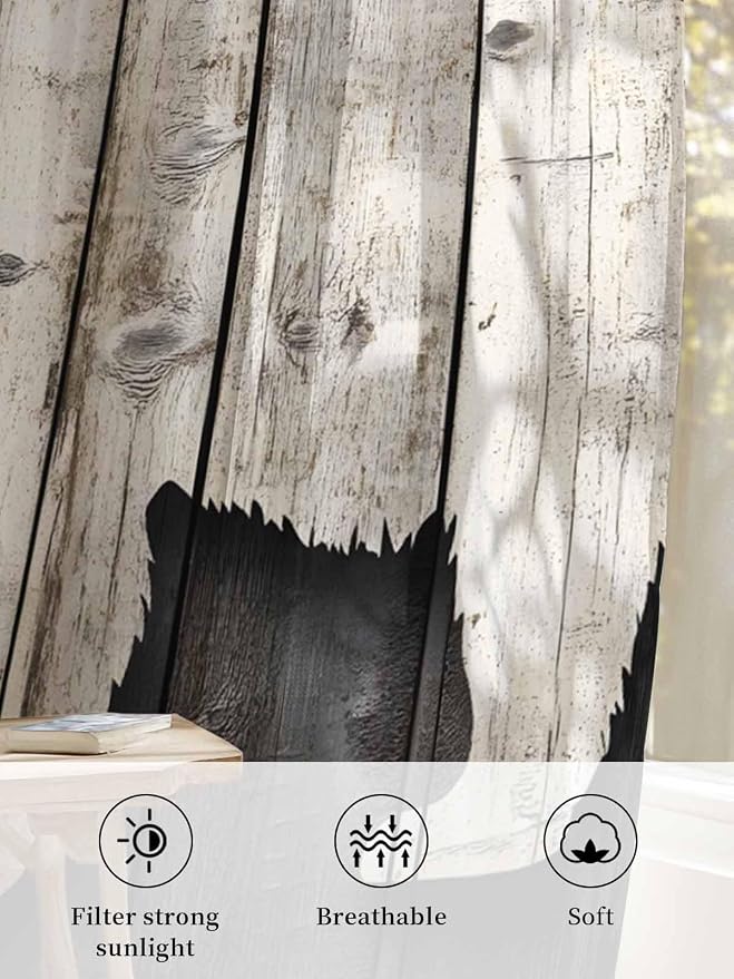 Sheer Curtains 108 Inches Long, Vintage White Brown Bear Semi Sheer Curtains