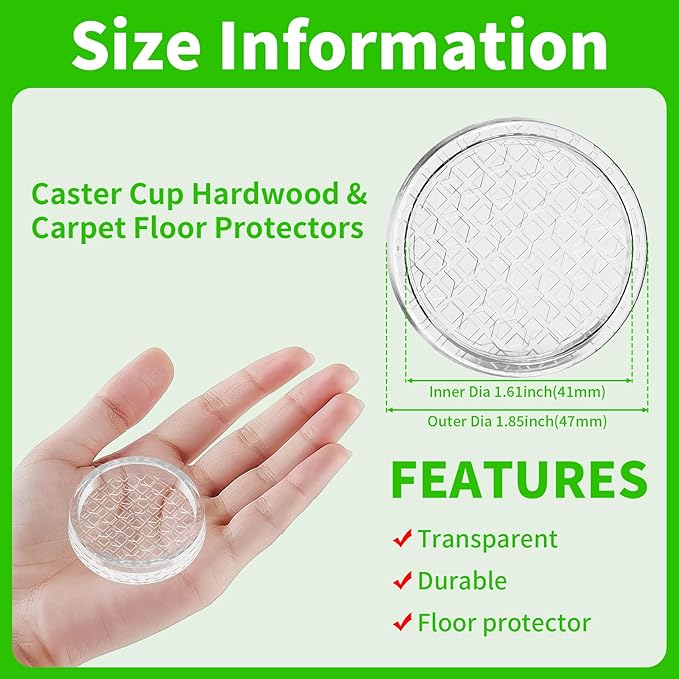 1.6"x1.6" Round Rubber Furniture Caster Cups, Carpet Protector