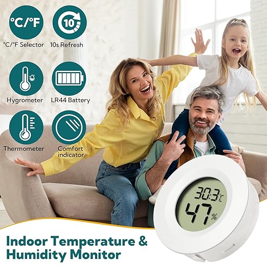 4 Pack Mini Digital Hygrometer Indoor Humidity & Room Thermometer – Accurate Temperature Gauge (℉/℃) for Home, Greenhouse, Reptile Terrarium, Office, Car, Lab