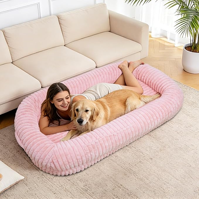 Human Dog Bed for Adult,70"x38"x10" Extra Large Human Pet Bed,Orthopedic Washable XL Dog Bed with Memory Foam (Pink)