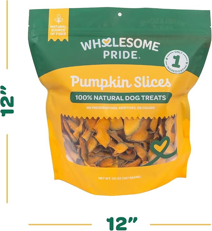 Wholesome Pride Pumpkin Slices Dog Treats – Single Ingredient, Dehydrated, All Natural, 20 oz