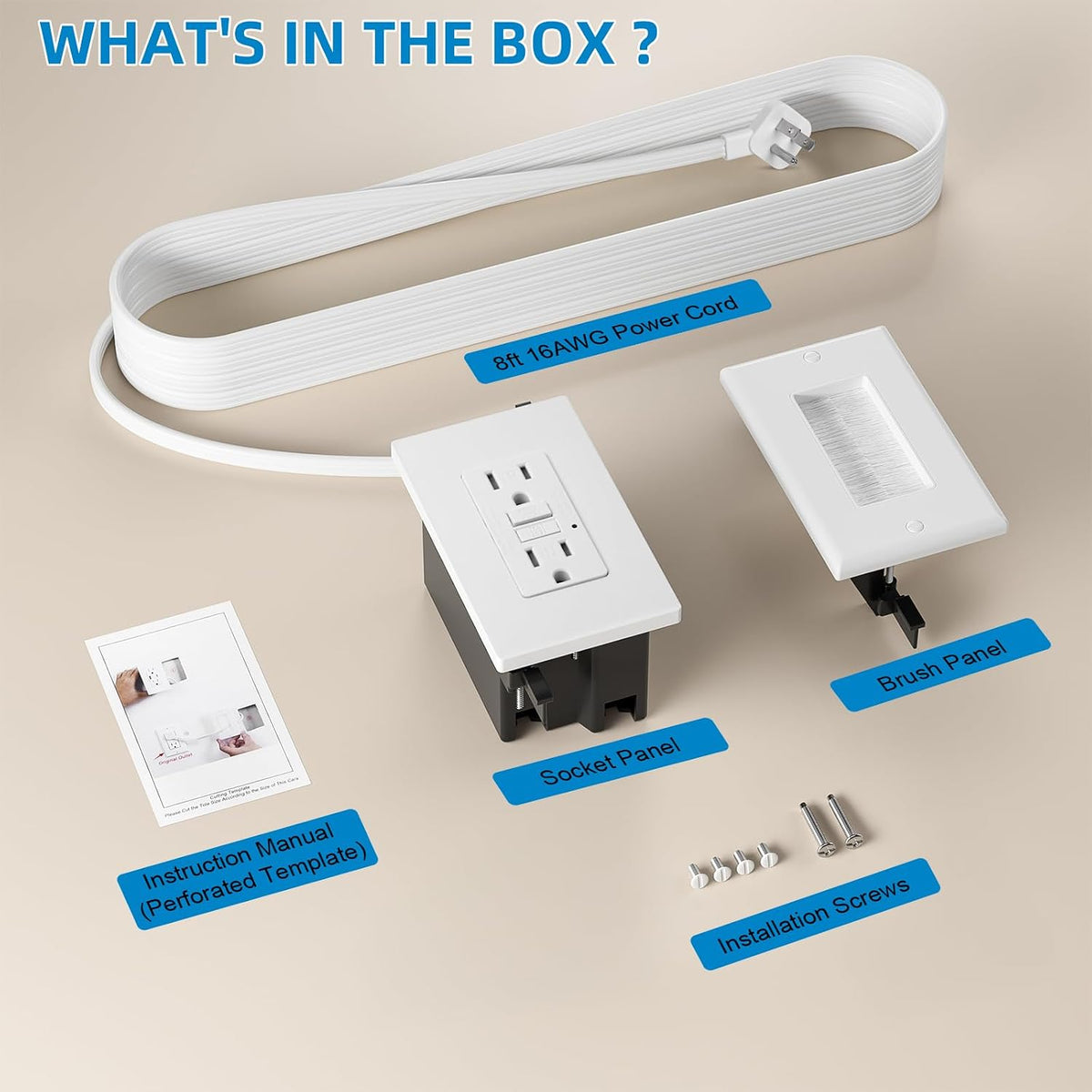 in Wall Cable Management Kit - Outlet Extender - 2AC GFCI Outlet 15amp, Receptacle with LED Indicator Light,8ft Cord,Hard-to-Reach Outlets for TV,Nightstands,Sofa,Desks