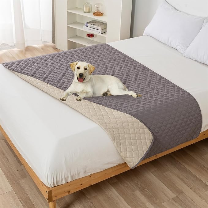 GIBZ Water Resistant Dog Bed Blanket Cover Large Anti Slip Pet Furniture Protector Washable Cat Quilted Mat for Couch, Grey, 210x305cm