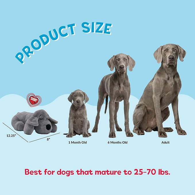 Snuggle Puppy Heartbeat Puppy Toy for Dogs with Real-Feel Pulse and Heat Pack, Calming Comfort Toy for Dog Anxiety, Crate Training and First Nights - Gray