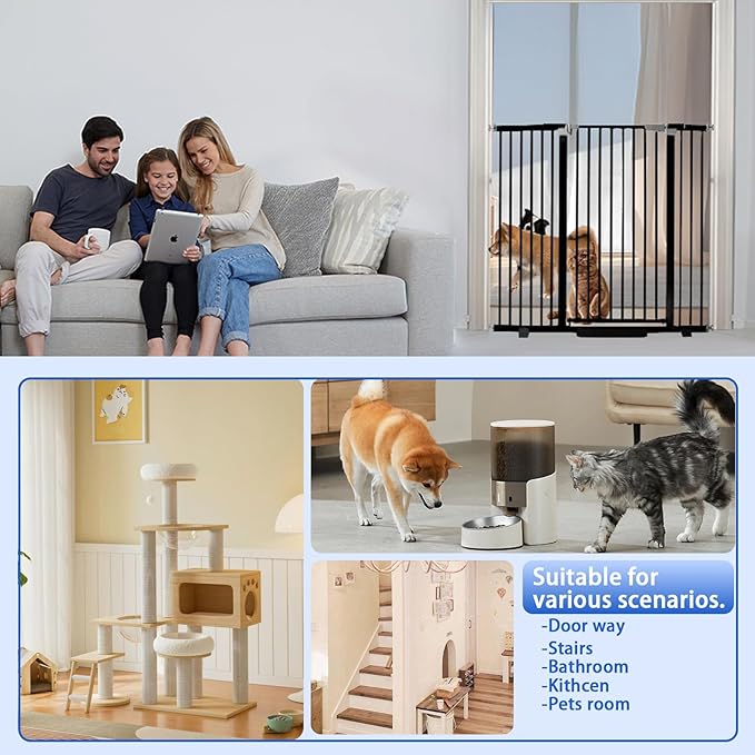41" Tall Safety Pet Gate,Adjustable 29.92"-57.48" Wide,No Drilling Pressure Mount Kit,Auto Close Cat Gate Suitable for Stairs,Doorways,Black (Black, 29.92"-57.48" W)