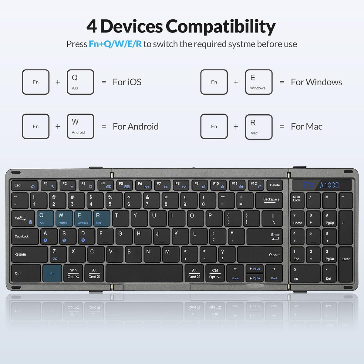 Rii RK809 Portable Foldable Bluetooth Keyboard with Numberpad