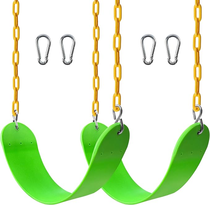 Sunnyglade 2PCS Swings Seats Heavy Duty with 66" Chain, Playground Swing Set Accessories Replacement with Snap Hooks, Support 250lb (2, Grass Green)