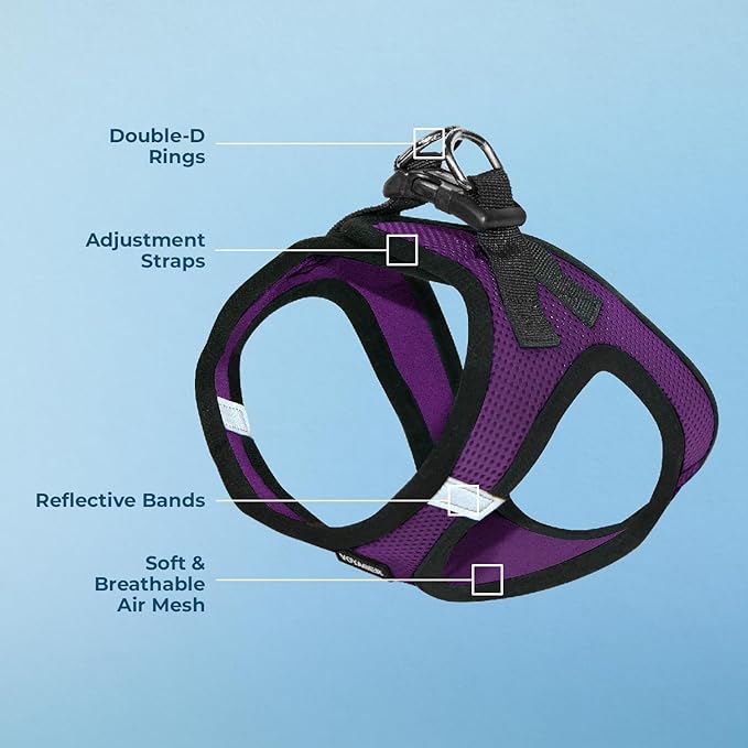 Best Pet Supplies Voyager Step-in Air Harness - All Weather Mesh, Reflective, No Pull Harness for Dogs, Cats - Secure with Hook & Loop Fastener, Buckle, Double D-Rings - Purple/Black Trim, XS