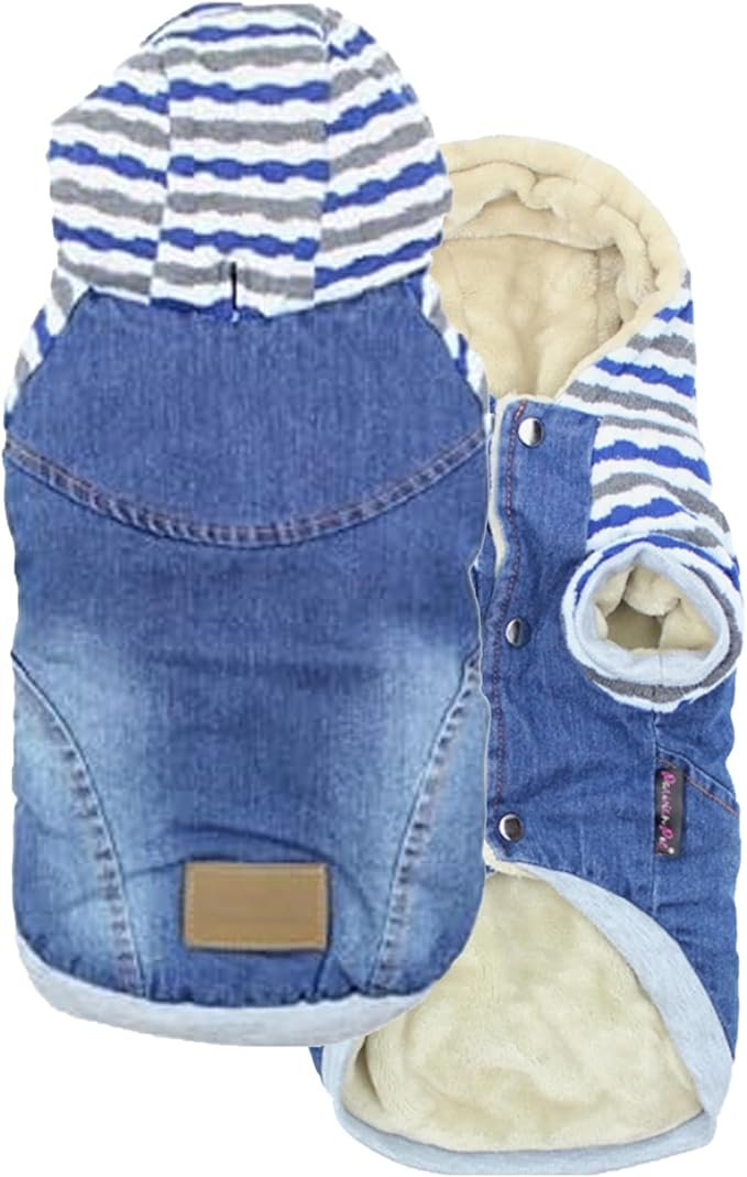 Parisian Pet Basic Dog Hoodie – Lightweight Denim Striped Hoodie - Dog Sweatshirt – Pullover Hoodies for Dogs with Leash Hole and Pockets – Blue Cotton Dog Clothes for Large Dogs - L