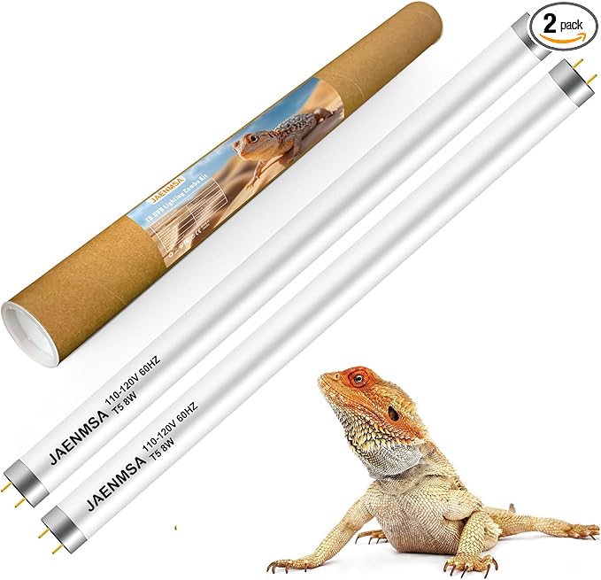 T5 10.0 UVB Reptile Light Bulbs 8W, UVA UVB HO Light Bar Bulbs 12 Inch for Reptiles,Bearded Dragon, Leopard Gecko,Tortoise,Reptile & Amphibian Replacement Tube Lamp 2 Pack