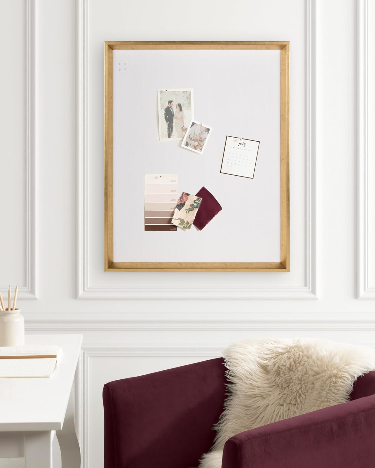 Kate and Laurel Calter Framed Linen Fabric Pinboard, 21.5x27.5, Gold